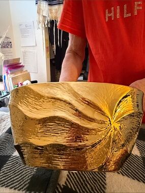Decorative Gold Wave Glass Centerpiece Bowl - Home Art